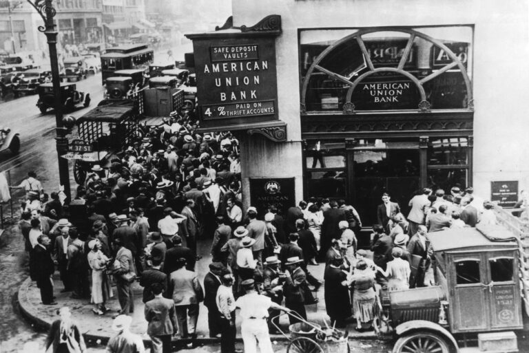 Crowd Standing Outside American Union Bank